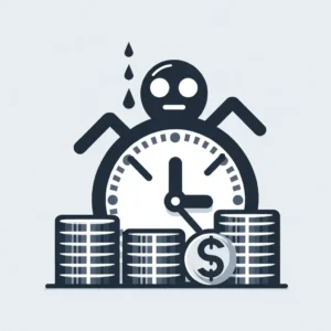 Icon illustrating the concept of wasting SEO crawl budget with a spider and diminishing coins, in monochrome for emphasis on resource misuse.