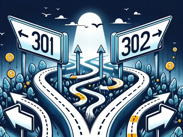 Illustration of 301 Permanent vs 302 Temporary Redirects for SEO