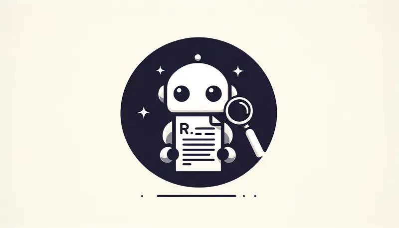 robots.txt header image showing search magnifying glass and robot with lines of text.